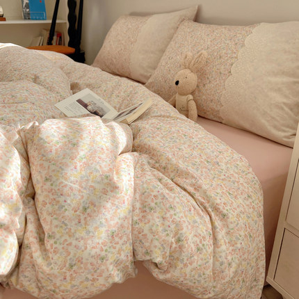 【宅姿势】文艺清新小碎花全棉淑女花边床上三四件套磨毛少女风XW