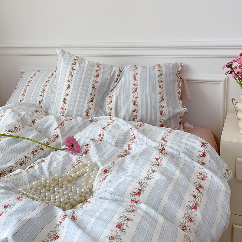 法式小碎花四件套绑带全棉斜纹