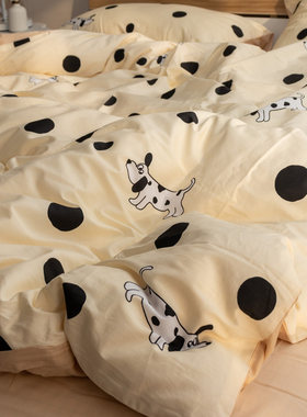 奶油色可爱四件套1.5m纯棉床单
