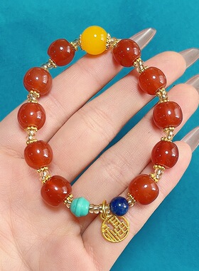 天然红玛瑙搭配黄玛瑙手串