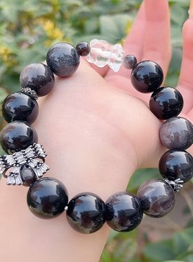 精致银耀石搭配小熊蝴蝶结配饰女轻奢小众高级感玉石编织手串饰品