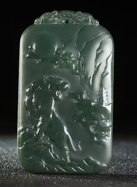 天然和田玉青玉霸气虎牌吊坠