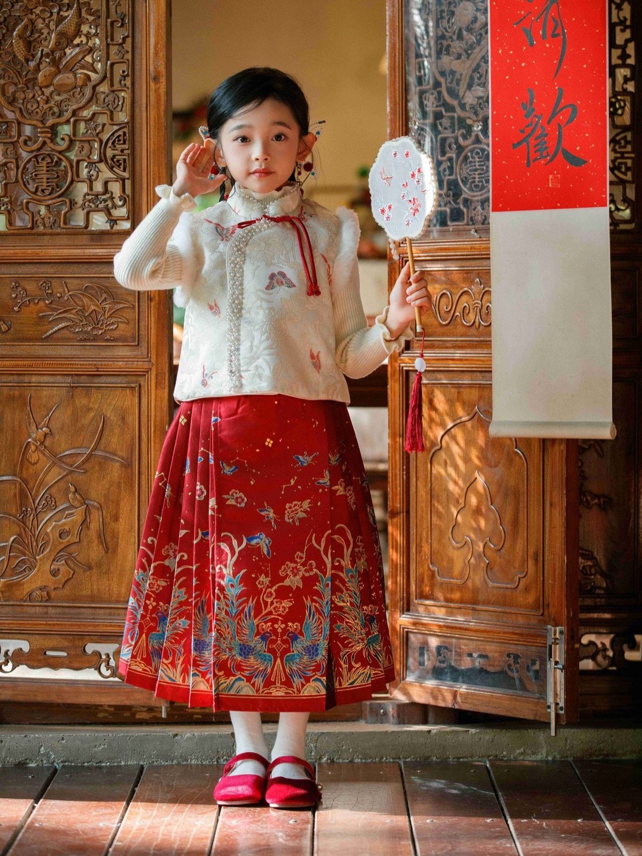 咔利娅公主丨喜庆新年！女童羊毛女孩中式风马甲儿童马面裙刺绣冬,童装/婴儿装/亲子装,汉服,淘宝优惠券,粉丝福利购,淘宝优惠卷