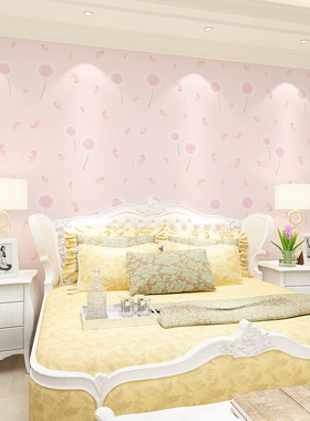 浅蓝色3D浮雕无纺布墙纸卧室儿童房男孩女孩房蒲公英简约现代壁纸