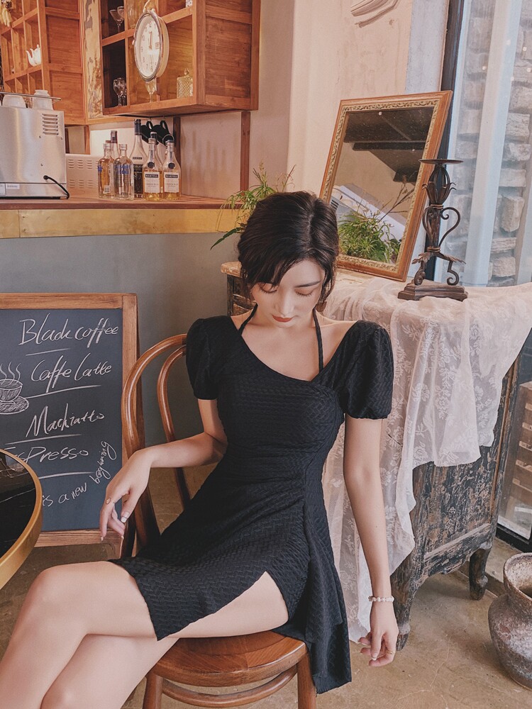 Swimsuit women's 2021 new summer cover belly thin conservative one-piece gathered sleeves Korea ins fairy fan seaside swimsuit