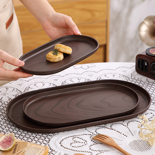 仿木纹托盘椭圆形茶杯长方形小盘子商用零食蛋糕甜品盘塑料收纳盘