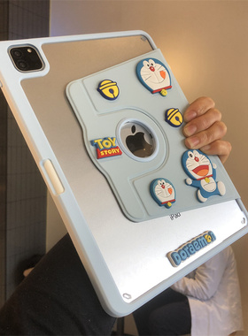 DIY蓝胖子360度旋转亚克力笔槽适用苹果iPad9/8/7保护套ipda6第11代10.9寸10.2/9.7防摔pro11软包边air76硬壳