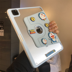 DIY蓝胖子360度旋转亚克力笔槽适用苹果iPad9/8/7保护套ipda6第10代10.9寸10.2/9.7防摔pro11软包边air54硬壳