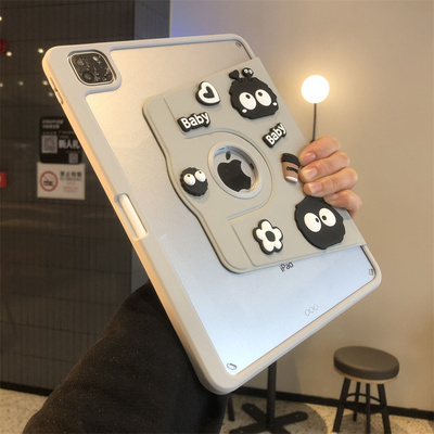 360度旋转亚克力笔槽立体黑煤球适用苹果iPad9/8/7保护套ipd6第10代10.9寸10.2/9.7防弯pro11软包边air54硬壳