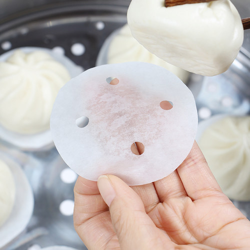 一次性蒸笼纸100张蒸包子圆形油纸垫家用蒸笼垫子不粘蒸馒头垫纸