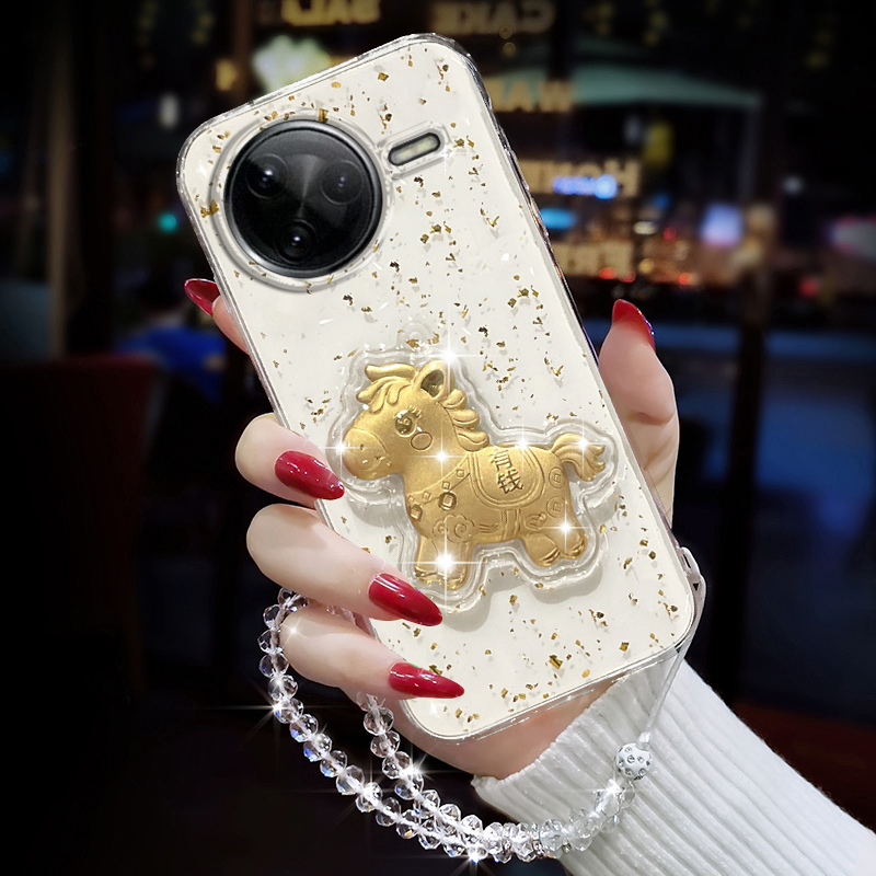 适用红米K80手机壳全包透明金箔