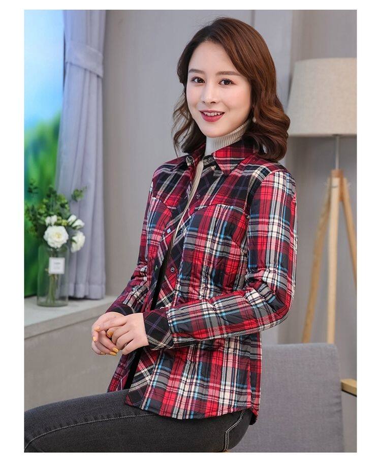 菁怡品牌女士红黑蓝格子羽绒服衬衫内胆独特经典格款打底轻盈保暖