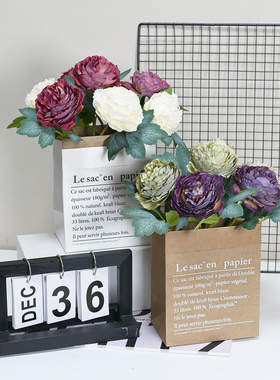 北欧ins风纸花瓶小插花高档仿真花牡丹花高级感逼真拍照假花摆件