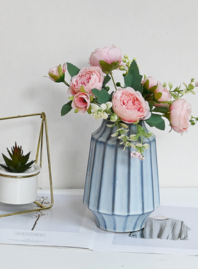 ins复古仿真花花束插花摆件花瓶陶瓷轻奢高级感法式玫瑰花假花