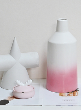 桌面创意渐变陶瓷花瓶小口径摆件客厅插花轻奢高级感陶瓷白色大号