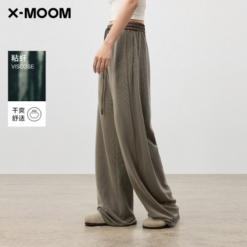X--MOOM砂洗罗纹撞色腰休闲裤
