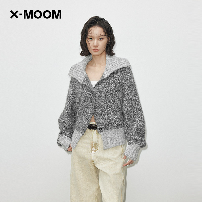 【商场同款】X--MOOM2026春季新款局部撞色大翻领开衫毛衣外套女,女装/女士精品,毛衣,淘宝优惠券,粉丝福利购,淘宝优惠卷