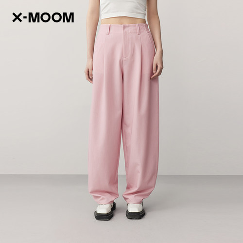 xmoom后腰橡胶筋萝卜形休闲裤