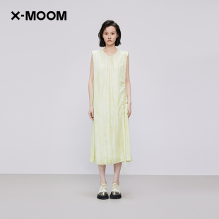 新款 MOOM夏季 侧边抽皱直筒遮肉印花连衣裙女 商场同款