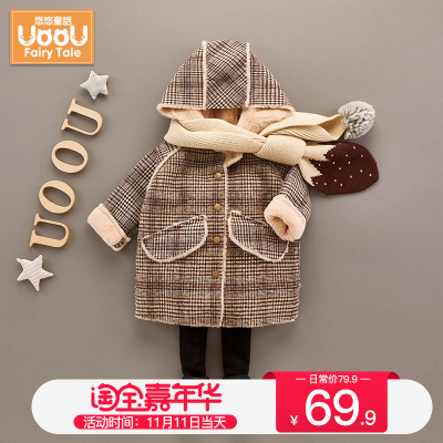 女宝宝秋冬装外套婴儿衣服加绒厚呢子大衣格子