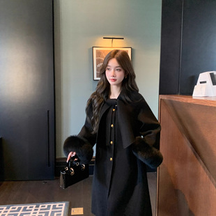 约会日新款 外套 温柔千金狐狸毛双面羊绒大衣女高级感羊毛呢中长款