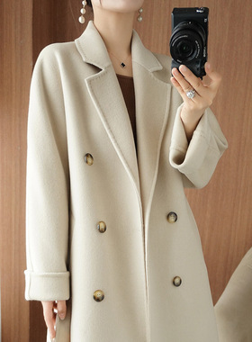 双面羊绒大衣女长款宽松100%羊毛秋冬毛呢外套双排扣西装领10801