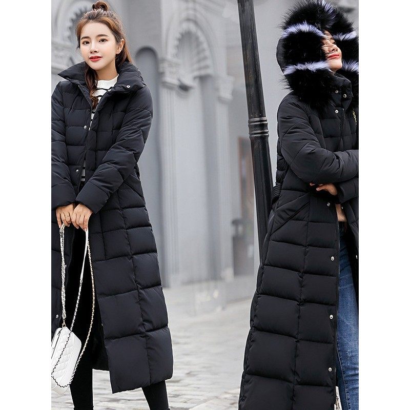 棉衣女长款过膝盖2025新款冬装韩版系腰带修身羽绒棉服棉袄外套女