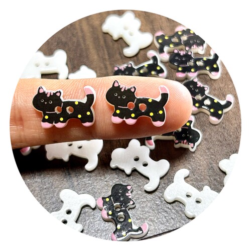 包邮 卡通动物黑色猫咪粉耳动物装饰扣手工diy童装服饰配件纽扣