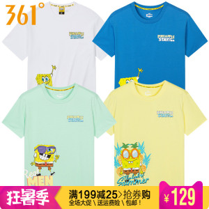 361度男装短袖休闲棉T恤2023夏季新款361海绵宝宝透气印花潮6103