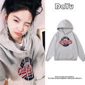 章若楠同款 春秋宽松外套上衣 爆款 美式 复古灰色连帽卫衣女2026新款