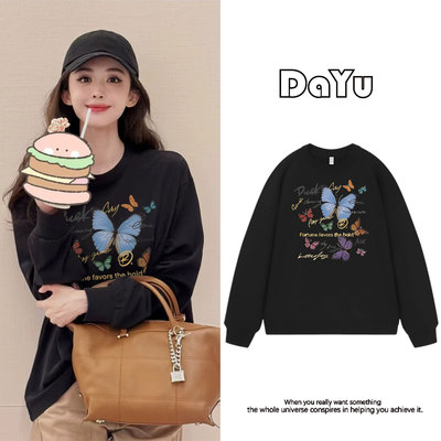 古力娜扎同款美式复古蝴蝶卫衣