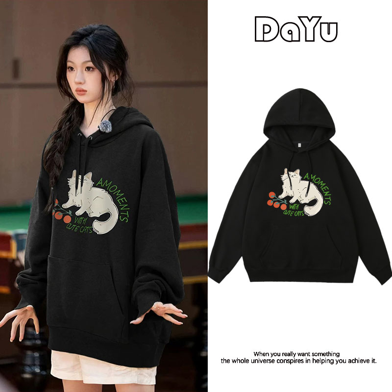 单依纯同款日系卡通猫咪连帽卫衣