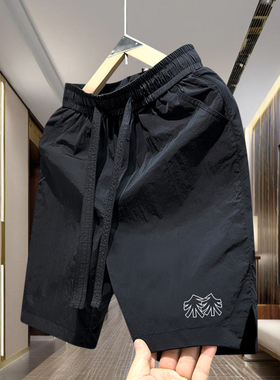 夏季男士刺绣速干短裤2025新款潮牌美式休闲五分裤宽松透气沙滩裤