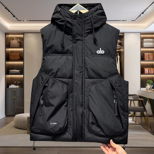 冬季男士羽绒马甲2025新款潮牌加厚保暖连帽白鸭绒情侣款坎肩外套