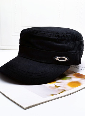 平顶帽男女通用春秋天帆布刺绣图案百搭休闲耐磨户外遮阳黑色帽子