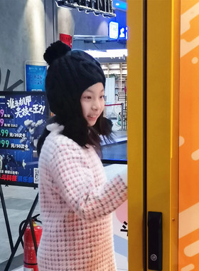 韩版冬季球球甜美可爱百搭针织帽护耳光身逛街青年保暖纯色毛线帽