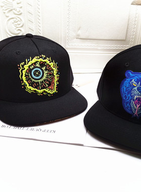 2021年秋季男女虎头刺绣宽檐舞蹈嘻哈帽鸭舌帽休闲圆顶黑色棒球帽