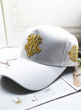 2022年春季男士青少年高顶版休闲刺绣大帽檐大头围白色图案棒球帽