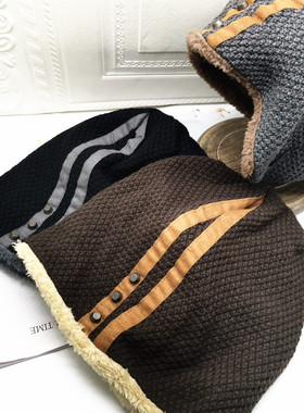 2021年男青少年秋冬季户外加绒逛街休闲黑色绒线帽保暖针织套头帽