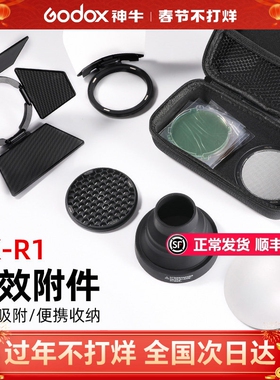 godox神牛AK-R1闪光灯配件V1外拍灯机顶圆形灯头附件ad200/100 pro柔光球四叶反光板挡板色片蜂巢束光筒配件
