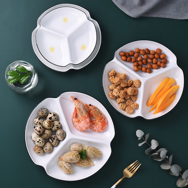 创意陶瓷三格分餐盘北欧家用分格盘分菜盘儿童早餐分隔盘碟子餐具
