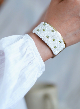 有光手作 手工刺绣串珠手镯女黄铜复古老钱风个性小众设计师款