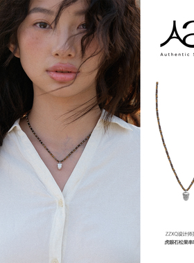 真己 原创设计师款虎眼石松果串珠项链女手链小众天然石手串