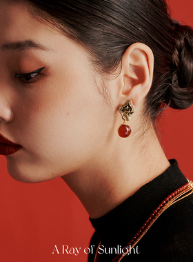 A Ray of Sunlight 涟漪系列涟漪红玛瑙吊坠耳环女本命年红色饰品