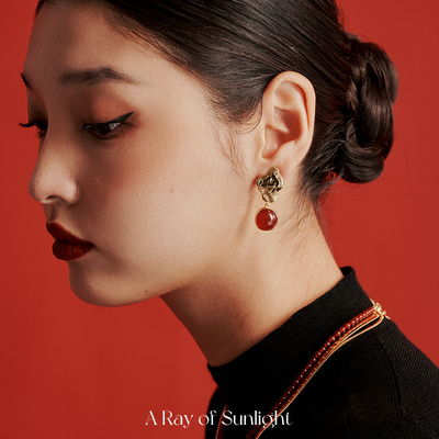 A Ray of Sunlight 涟漪系列涟漪红玛瑙吊坠耳环女本命年红色饰品