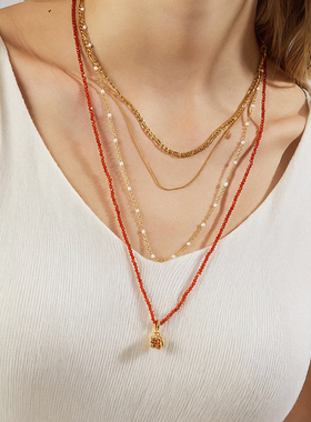 iKiCo原创设计红运石榴多层项链红色新年节日多层叠戴时尚高级女