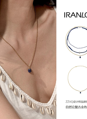 卓沅同款自然论复古金色项链天然青金石吊坠度假风格原创小众设计