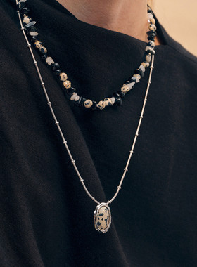 ZZXQ买手店莓拉蛋形斑点天然石长项链新中式风百搭毛衣链锁骨链