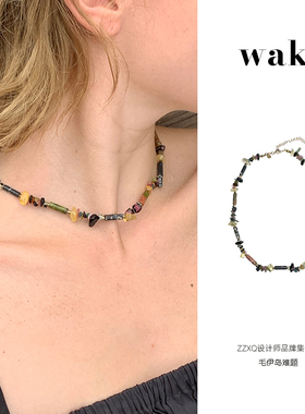 waki天然玉石串珠情侣度假风项链