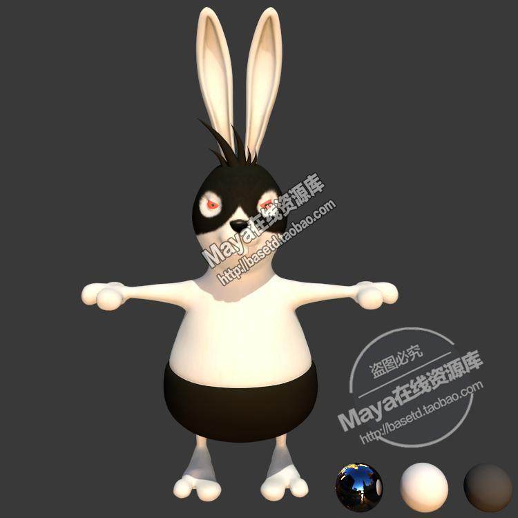 maya 模型 素材 动物 卡通兔子 带绑定 带材质贴图 独家原创